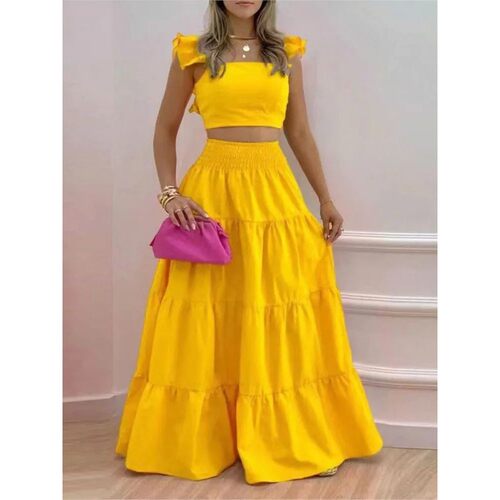 Strap half body large swing skirt set 吊带半身大摆裙两件套装
