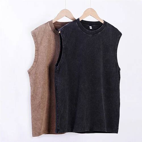 Round neck retro loose sleeveless top 纯色圆领复古无袖上衣女