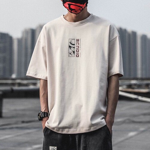 Round neck printed pullover top for men 圆领印花套头宽松上衣