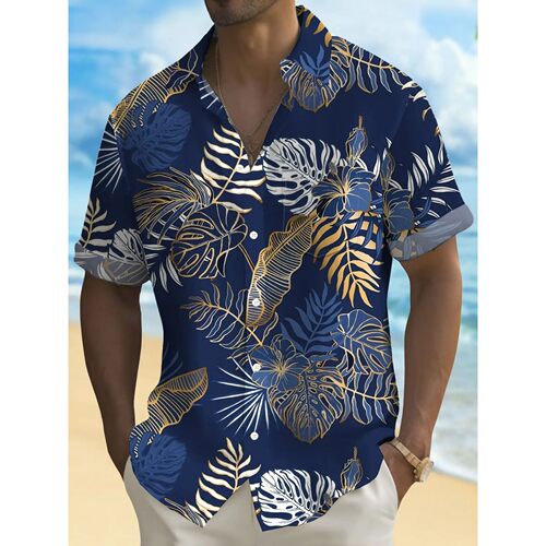 3D digital printed thin collar shirt3D数码印花翻领薄款衬衫男