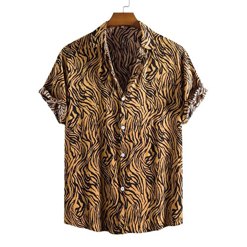 Collar leopard print loose shirt for man翻领豹纹印花宽松衬衫