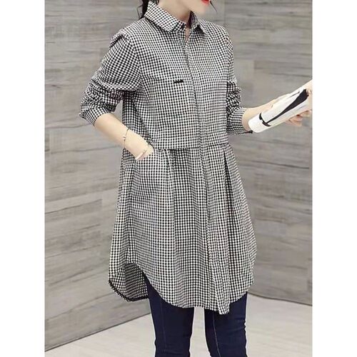 Checkered shirt, long sleeved loose tops格子衬衣长袖宽松上衣