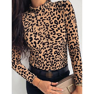 Round neck long sleeved sexy t-shirt 女式圆领长袖性感豹纹t恤