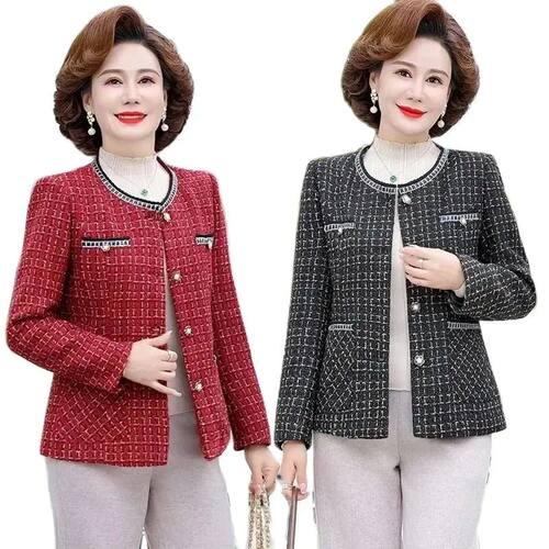 单排扣格子女士西装外套Single-breasted pinstripe suit jacket