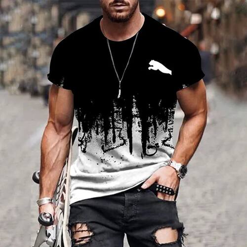 3D digital printed loose short sleeves 3D数码印花套头宽松T恤
