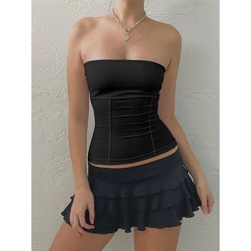 Solid color waist cinched sleeveless top女士纯色收腰无袖上衣