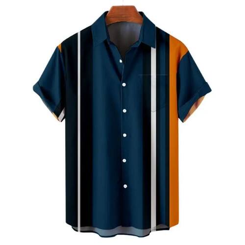 3D digital printed striped plus size shirt3D印花条纹大码衬衫