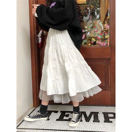 High waisted mesh patchwork skirt women 高腰网纱拼接半身裙女