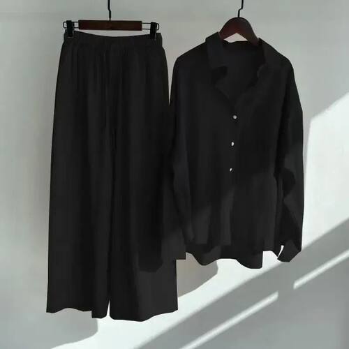 shirt high waisted long pant two-piece set衬衫高腰长裤两件套