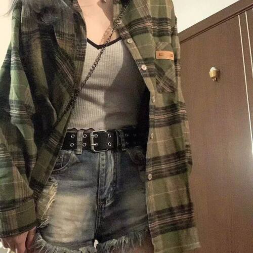 Checkered shirt cardigan long sleeved jacket格子衬衫长袖外套