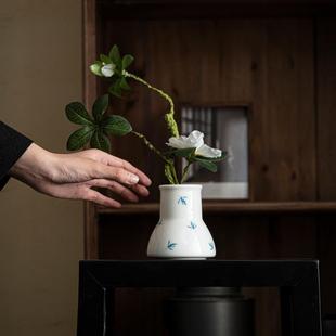 家用陶瓷功夫茶具文人 精品纯手绘小花瓶手工青花茶桌花插摆件