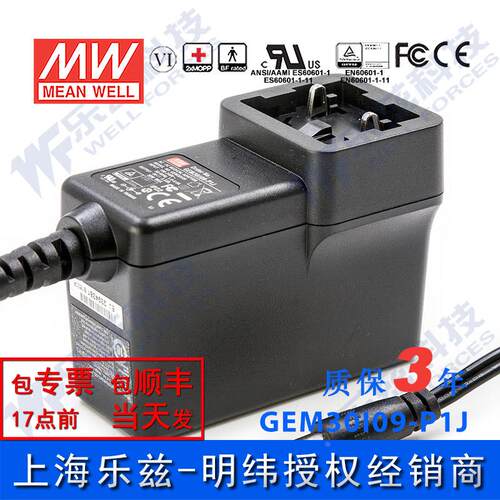GEM30I09-P1J 30W9V3.33A输出明纬高能效可换插头医疗电源适配器