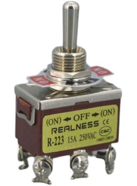 REALNESS 钮子开关 摇臂开关 R-223 ZH-223F 6脚3档复位 银触点