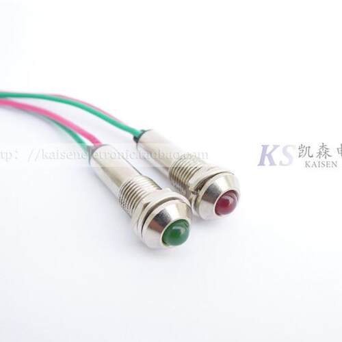 ADS8-2C 12VDC 24VDC 带线 红黄绿 安装孔&Phi;8mm 金属指示灯信