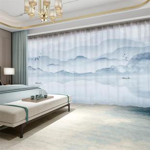 窗帘遮光2024新款 新中式 高端中国风景山水客厅卧室阳台水墨画纱帘