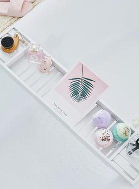 浴缸架伸缩防滑竹制白色防水泡澡手机平板阅读架浴缸枕浴缸置物架