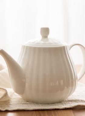 创意白色家用骨瓷咖啡壶泡茶壶陶瓷大号茶壶沏茶壶带过滤白瓷茶具
