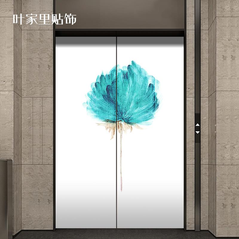 简约小清新荷花绿植花卉入户电梯门墙贴玻璃贴画整张自粘防撞防水