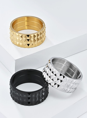 风夸张菱格子不锈钢戒指无性别男