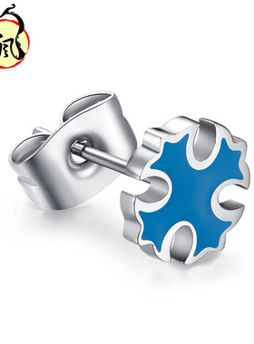 钛钢十字鸢尾花潮男耳钉克罗仿古