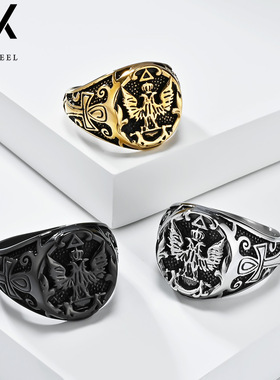 复古风双头鹰不锈钢戒指环个性安