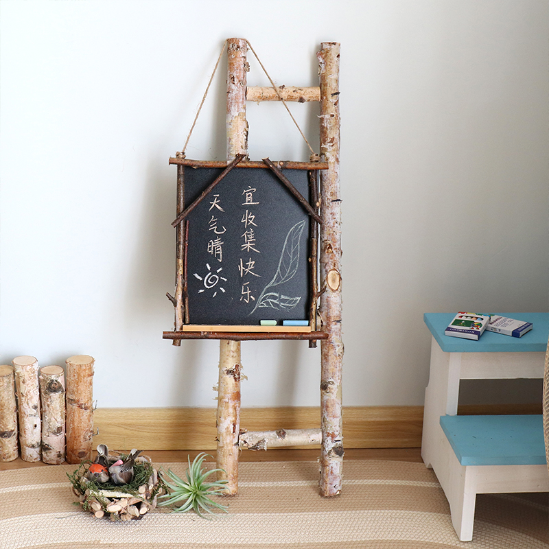 原木小黑板桦木墙面挂式留言板橱窗咖啡馆幼儿园R装饰拍摄道具摆