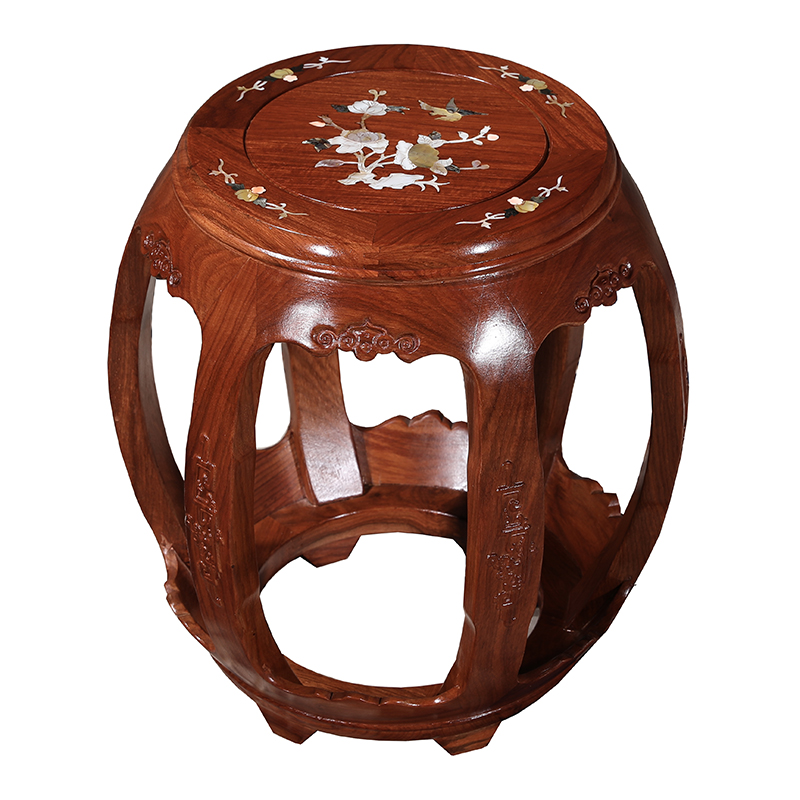 红木鼓凳 圆凳 实木凳子花梨w木酸枝色雕花矮凳 换鞋凳 家用古筝