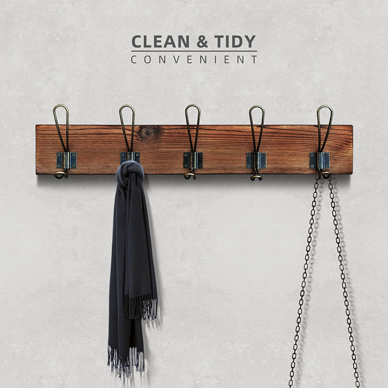 复古美式实木g挂衣架壁挂民宿衣帽架墙壁免打孔钉玄关门后挂钩排