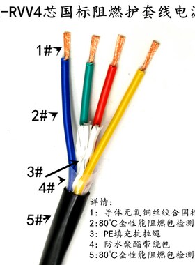 纯铜国标护套线RVV4X0o.5 0.75 1.0 1.5 2.5平方四芯信号线电源线