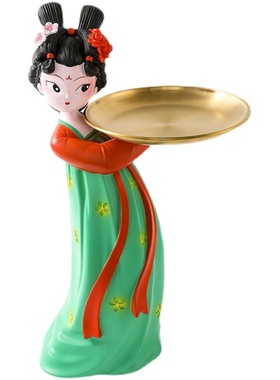 玄关钥匙收纳摆件创意仕女托盘唐宫D夜宴侍女客厅电视柜家居装饰