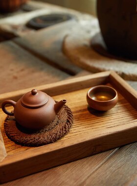 侘寂风老榆木茶盘泡茶台家用高级感托盘装M饰摆件民宿中式零食果