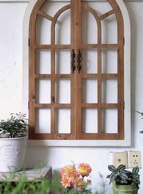 欧式实木质假窗户复古做旧客厅餐C厅墙面壁挂拍摄道具背景墙装饰