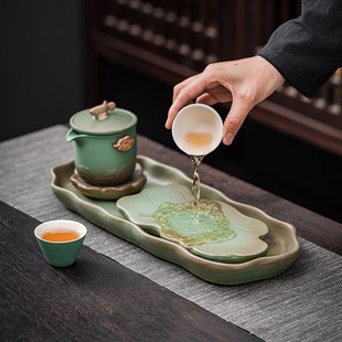 功夫茶 茶盘家用新款 小型干泡台日式 x茶台复古茶具套装 排水储存式