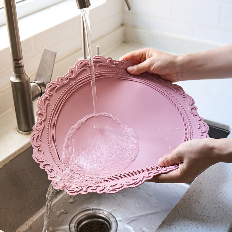 复古硅胶餐垫法式高级感圆形碗垫盘F垫隔热垫防水防油杯子防烫垫