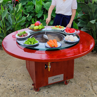 地锅鸡灶专用转盘柴m火鸡灶大锅台铁锅炖灶台桌开孔火锅桌玻璃转