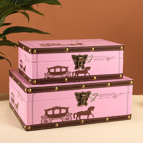 大号卡通盒子杂物l收纳盒带锁家用文件证件隐私保险储物木盒小箱