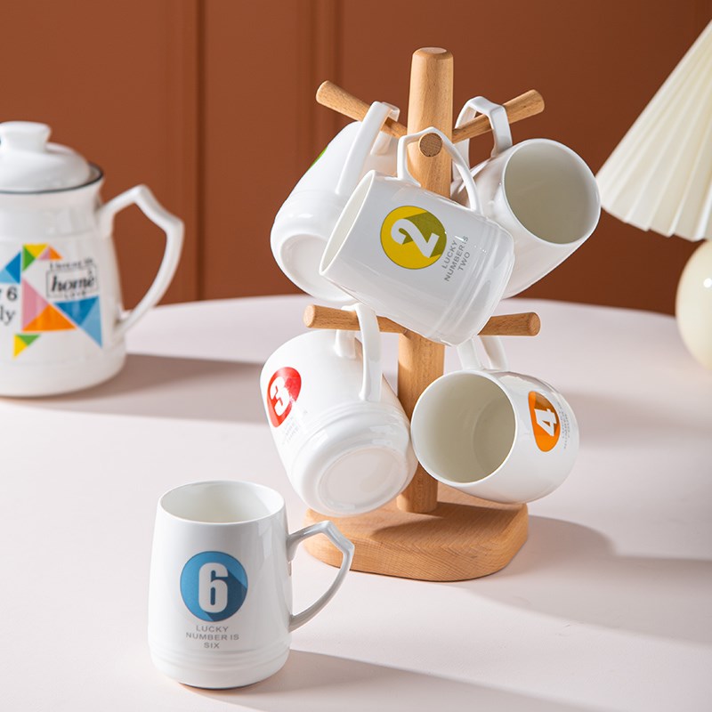 数字杯套装家用水杯套陶瓷马克杯 茶杯K咖啡杯可装开水茶杯招待瓷