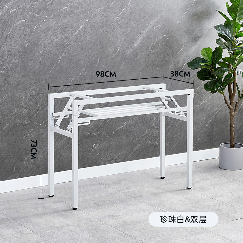 折叠桌架子白色桌腿餐厅金属w双层支架折叠置物架花架弹簧特价包