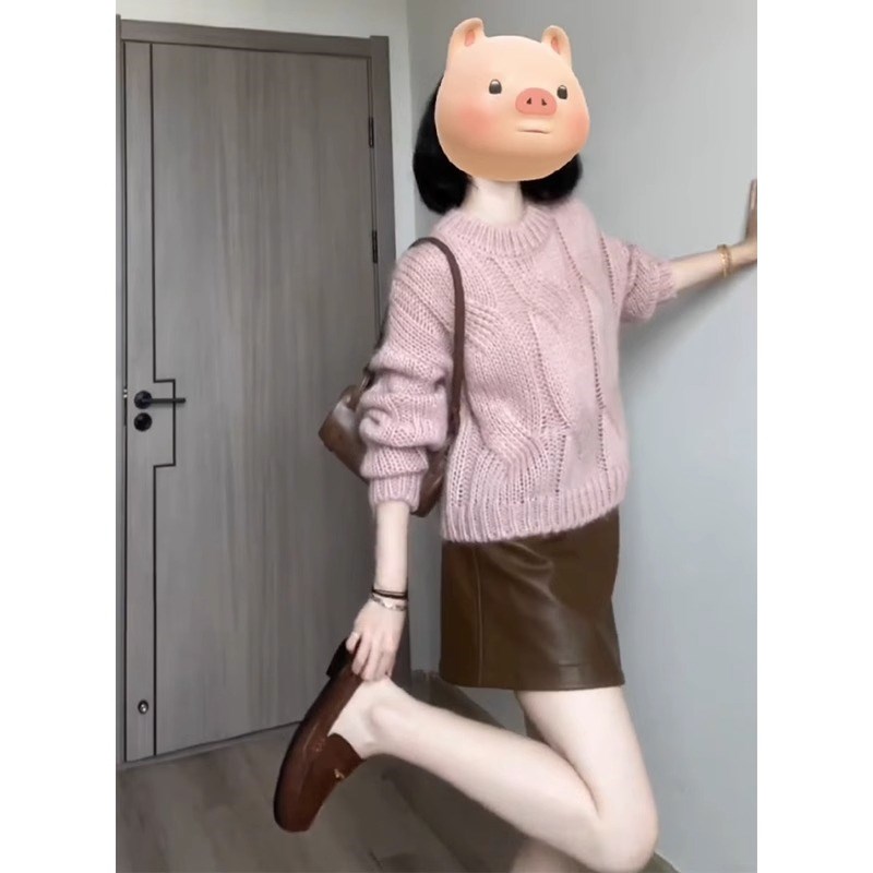 速发温柔软糯粉色麻花毛衣秋冬奶fuf风慵懒u针搭打底衫宽松内织上