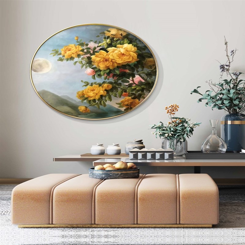 速发花开富贵新中式玄关装饰画墙面牡丹客厅大气挂画过道圆形壁画图片