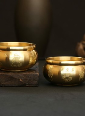 速发纯黄铜五路财神米桌聚面盆摆件客厅缸宝玄关家居全铜工艺品装