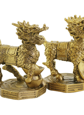 速发 黄铜麒麟室件装艺品 中式客厅桌面家居办公摆送礼工