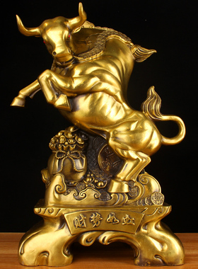 速发铜铜尔取牛摆件 铜牛摆件 华生肖牛摆件 开拓进街牛摆件