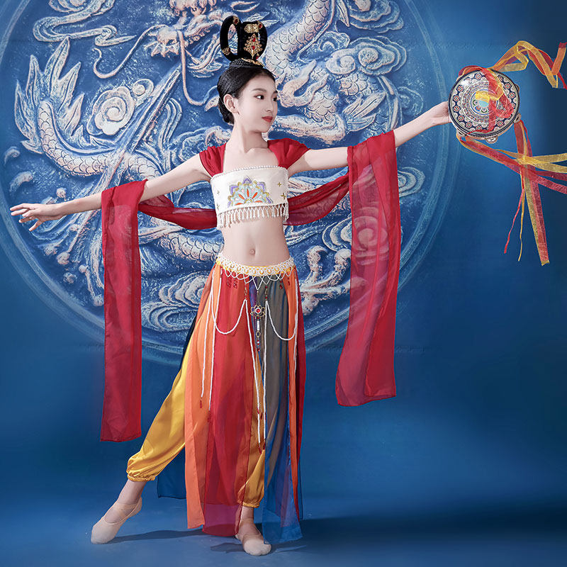 速发儿童古典舞飞煌敦天汉服飞天乐鼓铃鼓妙音反弹舞琶童琵蹈演出