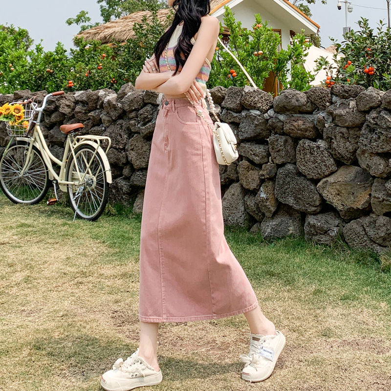 速发牛仔半材包2024年早春新款梨型身身微胖穿搭裙臀后开叉a字半