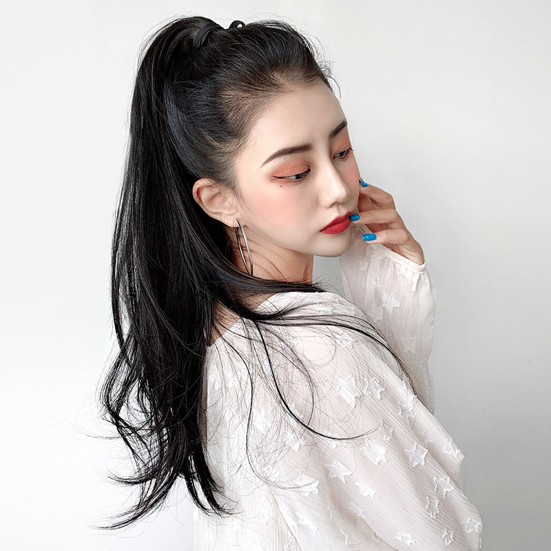 速发仟丝百绑发高马尾假 黑色直发 自然变带式发尾微卷中长发辫子