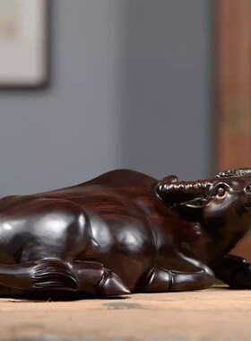 速发卧檀木雕牛摆件红木居牛十二生肖牛气冲天实木雕刻家黑饰品工