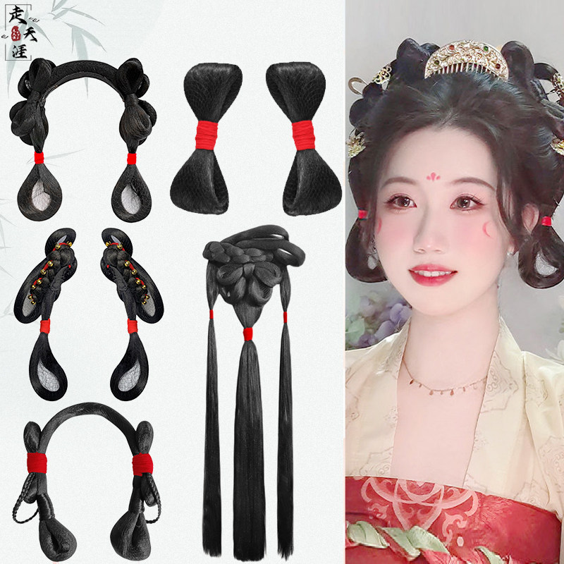 速发古装人服假发汉发丝蝴蝶结发环日常新手懒全发包唐风可爱仙
