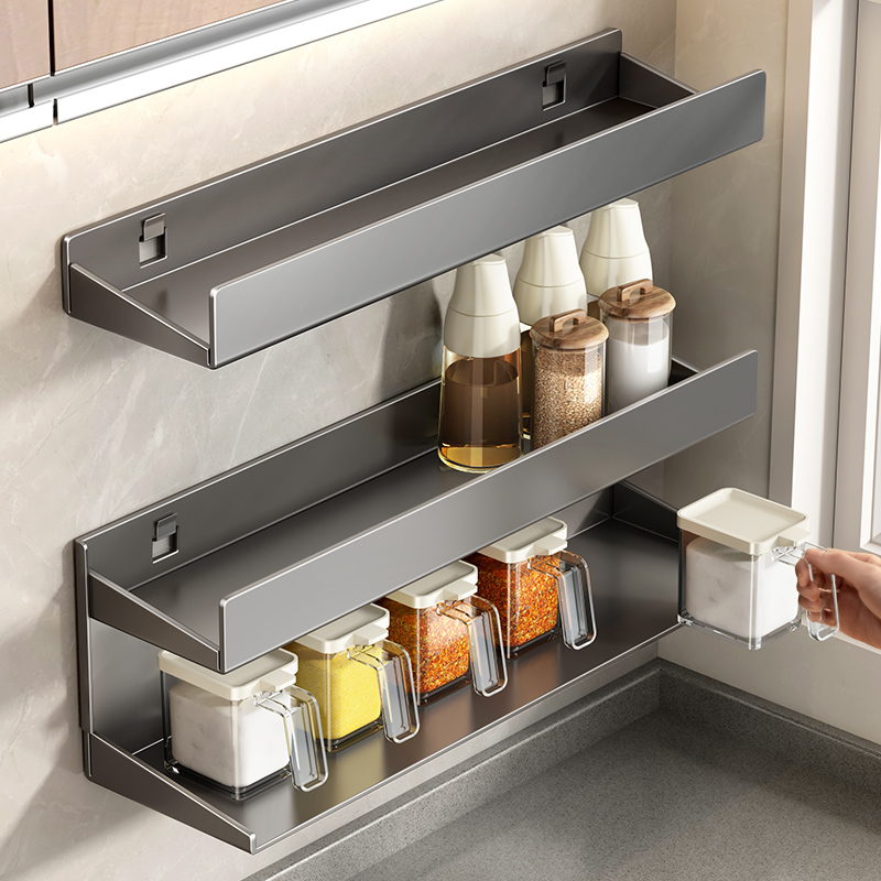 速发厨房调式料置物架不锈钢多功能调料架子壁酱味调味品挂油醋收