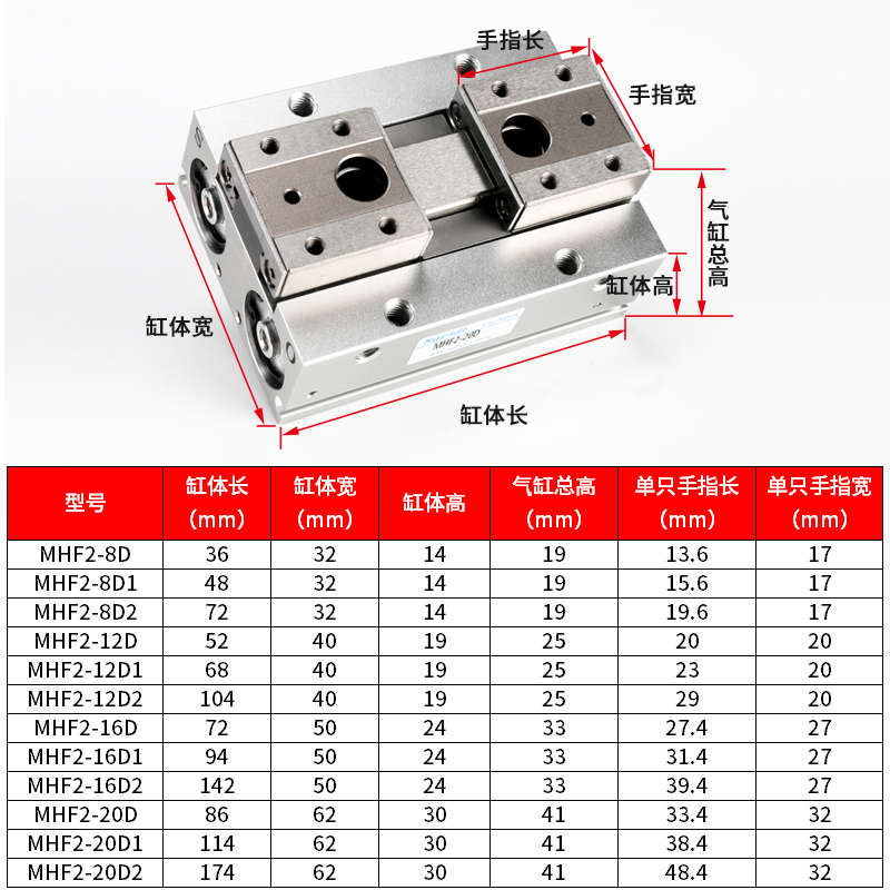 速发HDF导轨滑台小型平行夹爪薄型气动手指气缸MHF2-8D/12D/16D1/